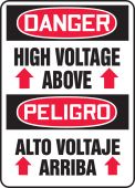 Bilingual OSHA Danger Safety Sign: High Voltage Above