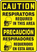 Bilingual OSHA Caution Safety Sign: Respirators Required In This Area