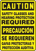 Bilingual Spanish Caution Safety Sign: Safety Glasses And Hearing Protection Required