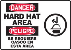 Bilingual OSHA Danger Safety Sign: Hard Hat Area