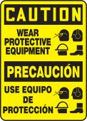 Bilingual OSHA Caution Safety Sign: Wear Protective Equipment