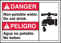 Spanish (Mexican) Bilingual ANSI Danger Visual Alert Safety Sign: Non-Potable Water - Do Not Drink