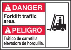 Bilingual ANSI Danger Safety Sign: Forklift Traffic Area