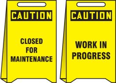 OSHA Caution Reversible Fold-Ups® Floor Sign: Closed For Maintenance - Work In Progress