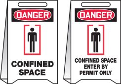 OSHA Danger Reversible Fold-Ups® Floor Sign: Confined Space - Enter By Permit Only