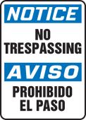 Bilingual OSHA Notice Safety Sign: No Trespassing