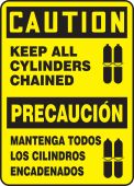 Bilingual OSHA Caution Safety Sign: Keep All Cylinders Chained