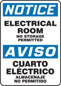 Bilingual OSHA Notice Safety Sign: Electrical Room - No Storage Permitted