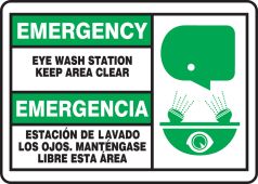 Bilingual Emergency Safety Sign: Eye Wash Station - Keep Area Clear