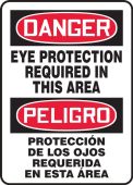 Bilingual Spanish OSHA Danger Safety Sign: Eye Protection Required In This Area