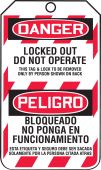 Bilingual OSHA Danger Lockout Tag: Locked Out - Do Not Operate