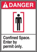 ANSI Danger Safety Sign: Confined Space - Enter By Permit Only