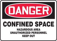 OSHA Danger Safety Sign: Confined Space - Hazardous Area - Unauthorized Personnel Keep Out