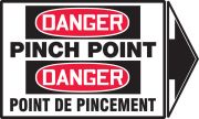Bilingual English and French pinch point labels with arrow