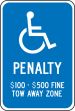 (VIRGINIA)PENALTY $100-$500 FINE TOW AWAY ZONE (W/HANDICAP SYMBOL)