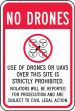Drone Safety Sign: No Drones - Use Of Drones Or UAVs Over This Site Is Strictly Prohibited