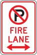 (NO PARKING SYMBOL) FIRE LANE <---->