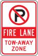 (NO PARKING SYMBOL) FIRE LANE TOW-AWAY ZONE