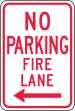 NO PARKING FIRE LANE <------