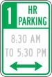 1 HOUR PARKING (HOURS RANGE, DOUBLE ARROW)