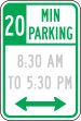 20 MIN PARKING (HOURS RANGE, DOUBLE ARROW)
