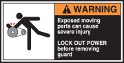 EXPOSED MOVING PARTS CAN CAUSE SEVERE INJURY LOCK OUT POWER BEFORE MOVING GUARD (W/GRAPHIC)