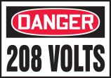 Safety Label, Header: DANGER, Legend: 208 VOLTS