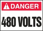 Safety Label, Header: DANGER, Legend: 480 VOLTS