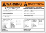 WARNING ARC FLASH AND SHOCK HAZARD APPROPRIATE PPE REQUIRED…(BILINGUAL SPANISH)