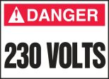 Safety Label, Header: DANGER, Legend: 230 VOLTS