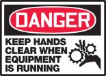 KEEP HANDS CLEAR WHEN EQUIPMENT IS RUNNING (W/GRAPHIC)