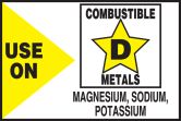 USE ON COMBUSTIBLE METALS MAGNESIUM, SODIUM, POTASSIUM