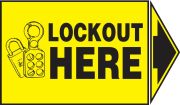 Safety Label, Legend: LOCKOUT HERE (+ ARROW) (W/GRAPHIC)