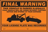 Parking Violation Labels: Final Warning - This Vehicle Is Parked Illegally