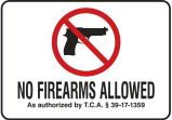 Firearms Safety Sign: No Firearms Allowed (§39-17-1359)