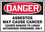 ASBESTOS MAY CAUSE CANCER CAUSES DAMAGE TO LUNGS AUTHORIZED PERSONNEL ONLY 