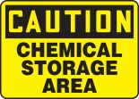 caution chemical safety sign with the message chemical storage area