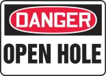 Safety Sign, Header: DANGER, Legend: DANGER OPEN HOLE