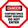 Confined Space, Header: DANGER, Legend: DANGER CONFINED SPACE PERMIT REQUIRED DO NOT ENTER