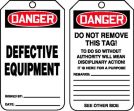 Safety Tag, Header: DANGER, Legend: DEFECTIVE EQUIPMENT