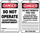 Safety Tag, Header: DANGER, Legend: DO NOT OPERATE ELECTRICAL DEPARTMENT