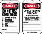 Safety Tag, Header: DANGER, Legend: DO NOT USE REASON TAGGED
