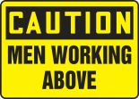 Safety Sign, Header: CAUTION, Legend: MEN WORKING ABOVE