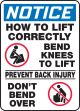 HOW TO LIFT CORRECTLY BEND KNEES TO LIFT PREVENT BACK INJURY DON'T BEND OVER (W/GRAPHIC)