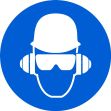 Safety Sign, Legend: (WEAR HEAD, HEARING, & EYE PROTECTION)