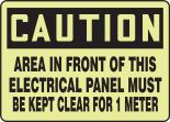 Safety Sign, Header: CAUTION, Legend: Caution Area In Front Of This Electrical Panel Must Be Kept Clear For 1 Meter