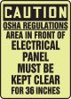 OSHA REGULATIONS AREA IN FRONT ELECTRICAL PANEL MUST BE KEPT CLEAR FOR 36 INCHES