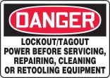 LOCK OUT/TAG OUT POWER BEFORE SERVICING, REPAIRING, CLEANING OR RETOOLING EQUIPMENT