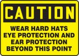 WEAR HARD HATS EYE PROTECTION AND EAR PROTECTION BEYOND THIS POINT