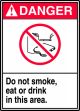 Safety Sign, Header: DANGER, Legend: DO NOT SMOKE EAT OR DRINK IN THIS AREA (W/GRAPHIC)